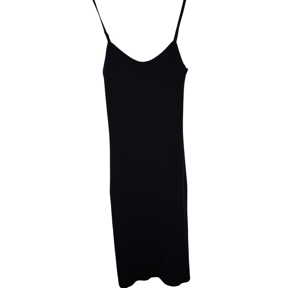 Banana Republic Ribbed Knit V-Neck Midi‎ Dress Womens M Adjustable Straps Black